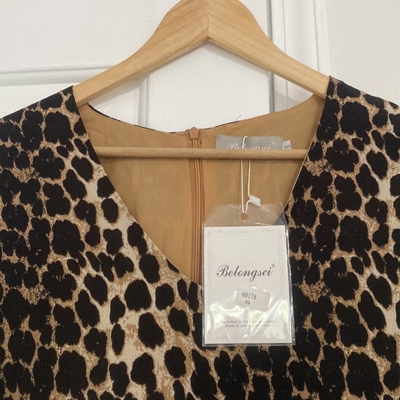 Belongsci NWT animal print shift dress with plumage sleeves. - Picture 4 of 12